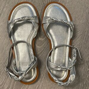 Jcrew Silver flat sandals size 8